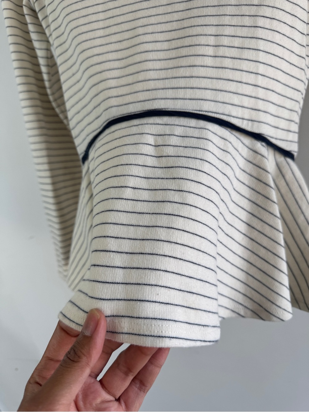 The Row Striped Peplum Top Ivory Navy Minimalist Luxury Long Sleeve XS Fitted - Picture 3 of 16